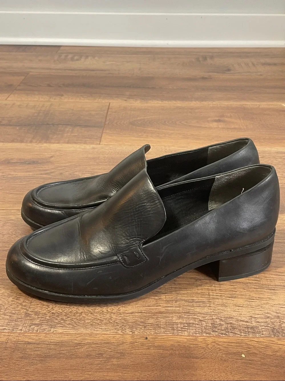 Franco Sarto Black Leather Heeled Loafers Size 11